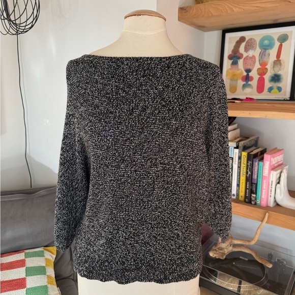 Chaus Sweaters - Vintage 90's Chaus Black and Gray Off-the-Shoulder Sweater
